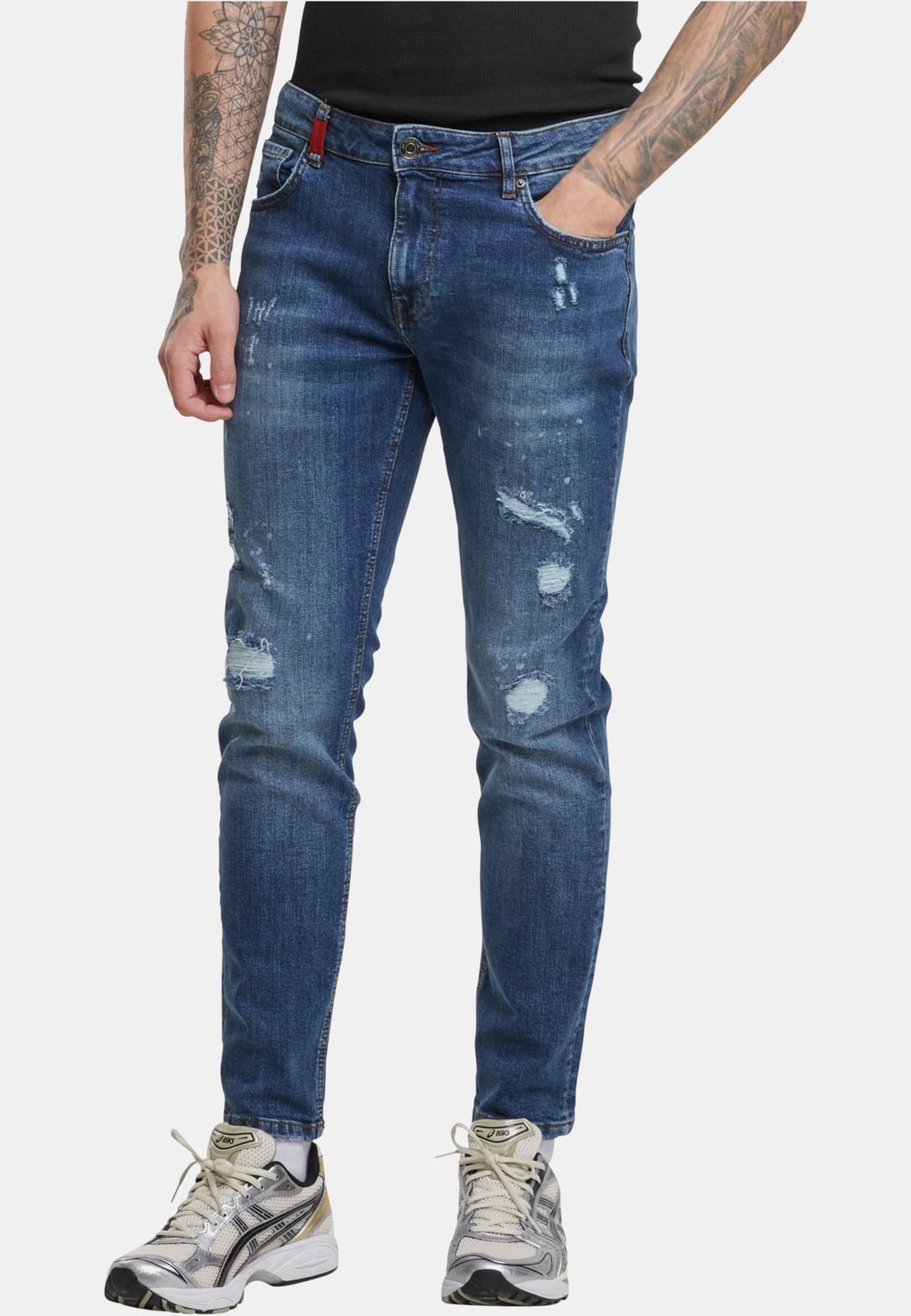 lässige 2Y Premium Herren Jeans Slim Fit Stretch Reißverschluss mit Baumwolle Blau