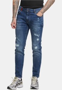 lässige 2Y Premium Herren Jeans Slim Fit Stretch Reißverschluss mit Baumwolle Blau