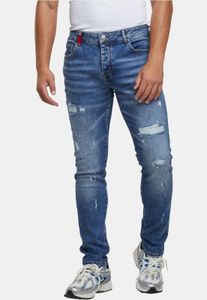 bequeme 2Y Premium Herren Jeans Slim Fit Stretch Reißverschluss mit Baumwolle Blau