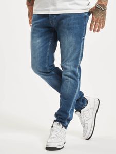 Pantalones vaqueros casuales 2Y Premium para hombre, corte ajustado, elásticos, con cordón ajustable y confeccionados en algodón azul.