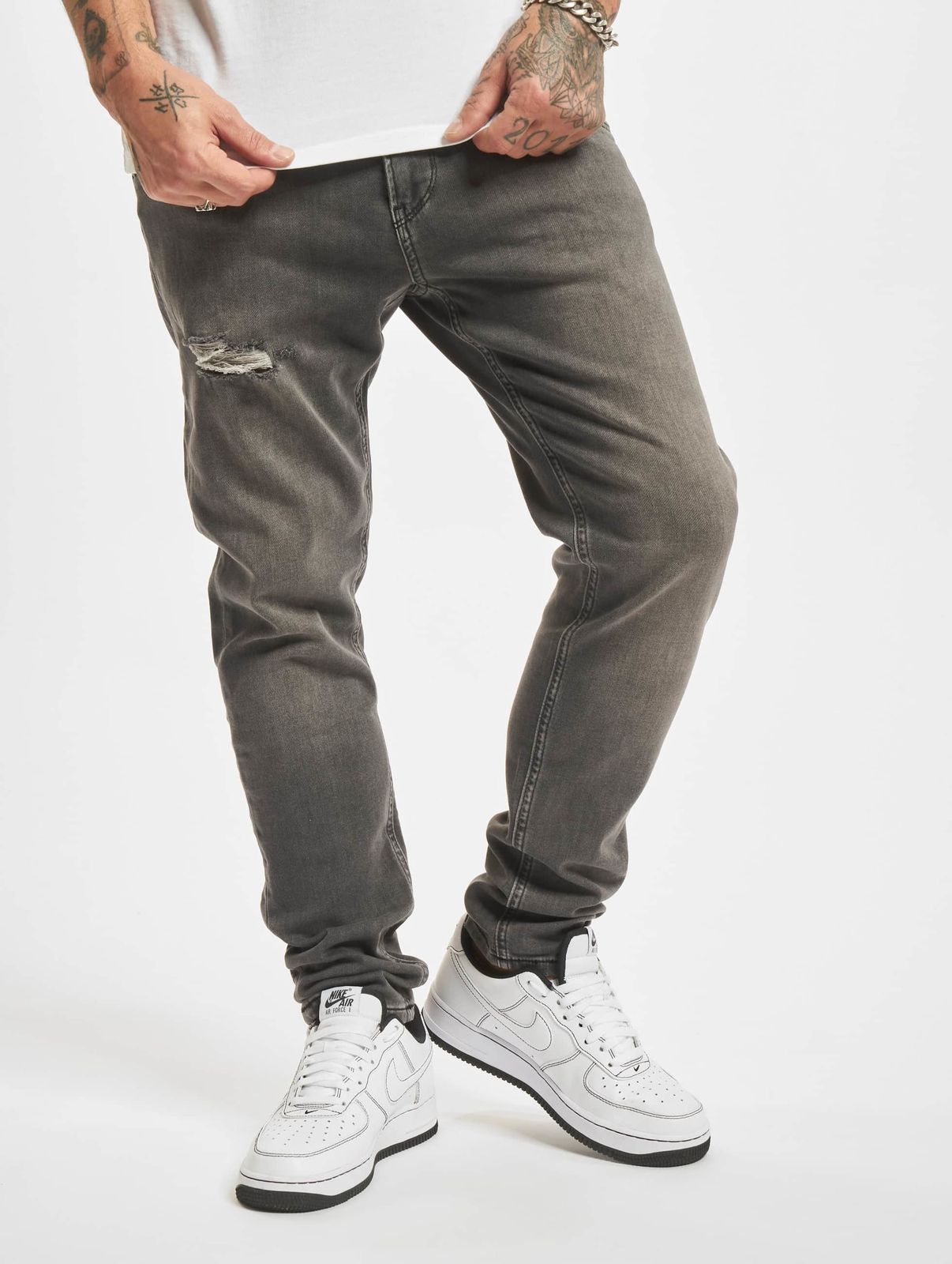 bequeme 2Y Premium Herren Jeans Slim Fit Stretch Reißverschluss mit Baumwolle Grau