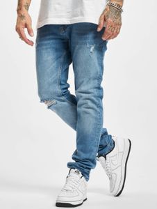 lässige 2Y Premium Herren Jeans Slim Fit Stretch Reißverschluss mit Baumwolle Blau