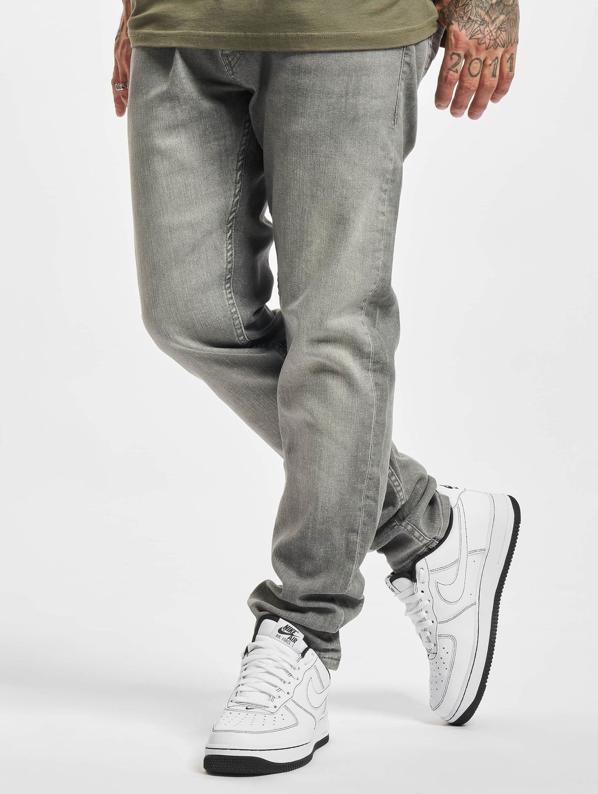 moderne 2Y Premium Herren Jeans Skinny Fit Stretch Reißverschluss mit Baumwolle Grau