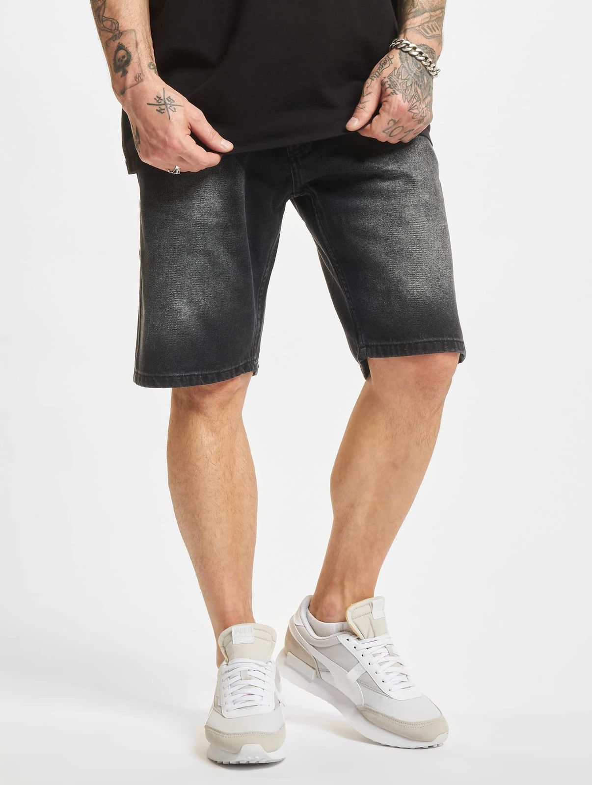 leichte 2Y Premium Herren Shorts Slim Fit Stretch Reißverschluss mit Baumwolle Schwarz
