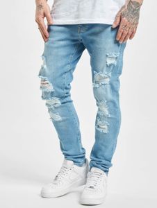 Pantalones vaqueros modernos 2Y Premium para hombre, corte ajustado, elásticos, con cremallera y de algodón azul.