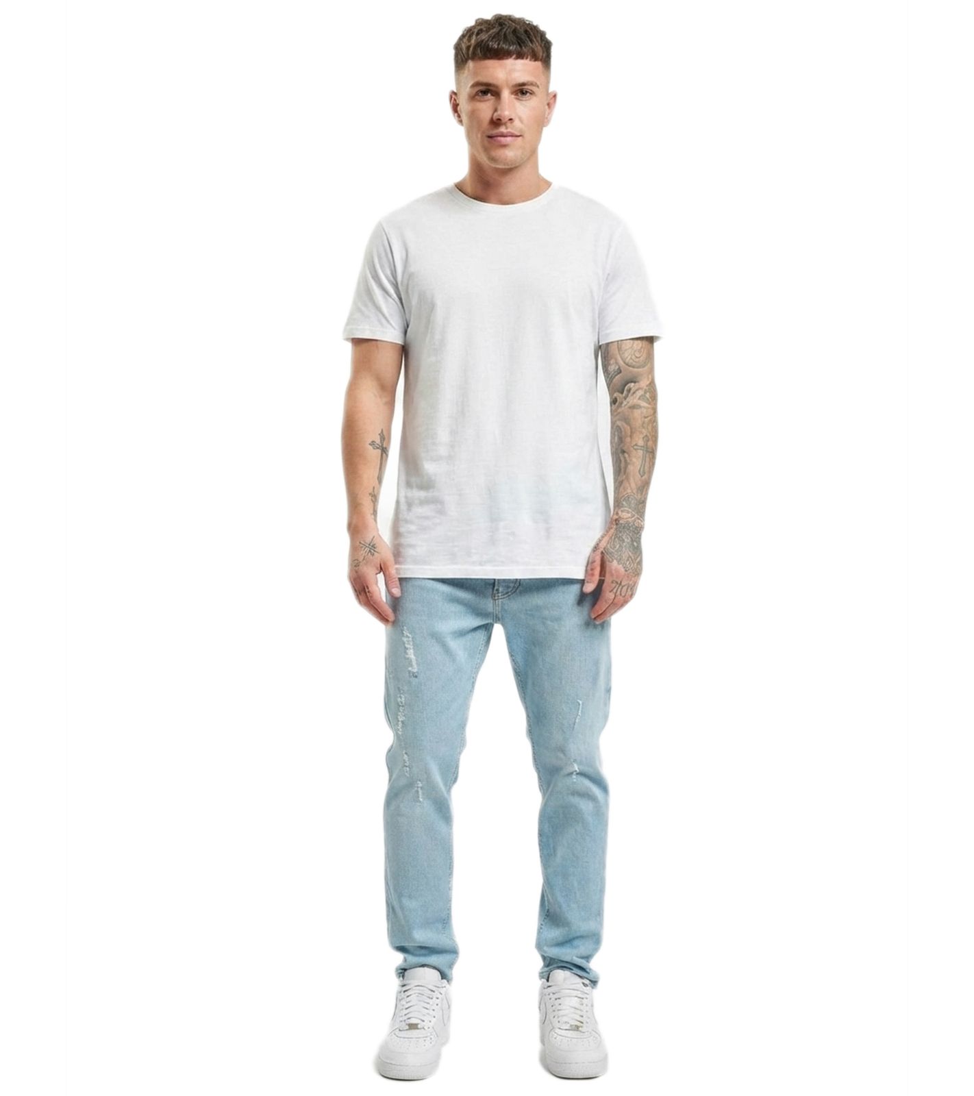 2Y Premium Herren Jeans Slim Tapered Blau Destroyed
