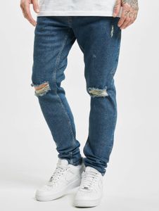 Pantalones vaqueros modernos 2Y Premium para hombre, corte recto, cremallera, elásticos, color azul.