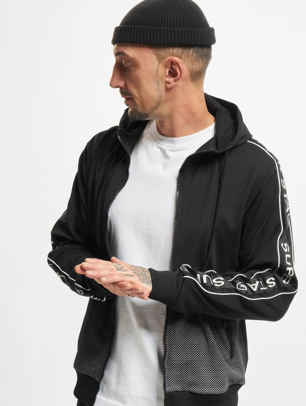 lässiger vsct Herren Hoodie Kordelzug Reißverschluss Schwarz