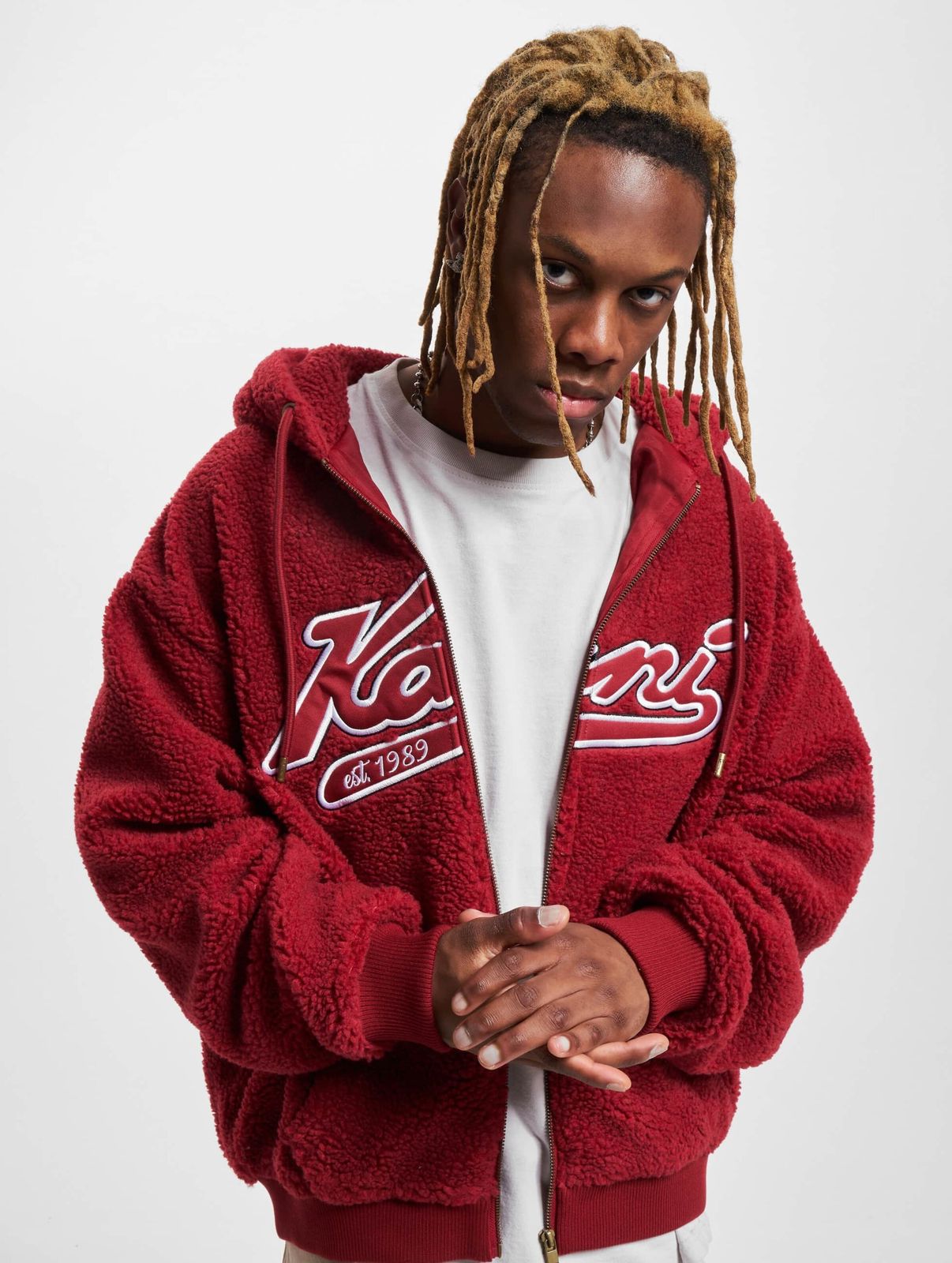 Karl Kani Herren Hoodie mit großer Kapuze aus Teddyfleece