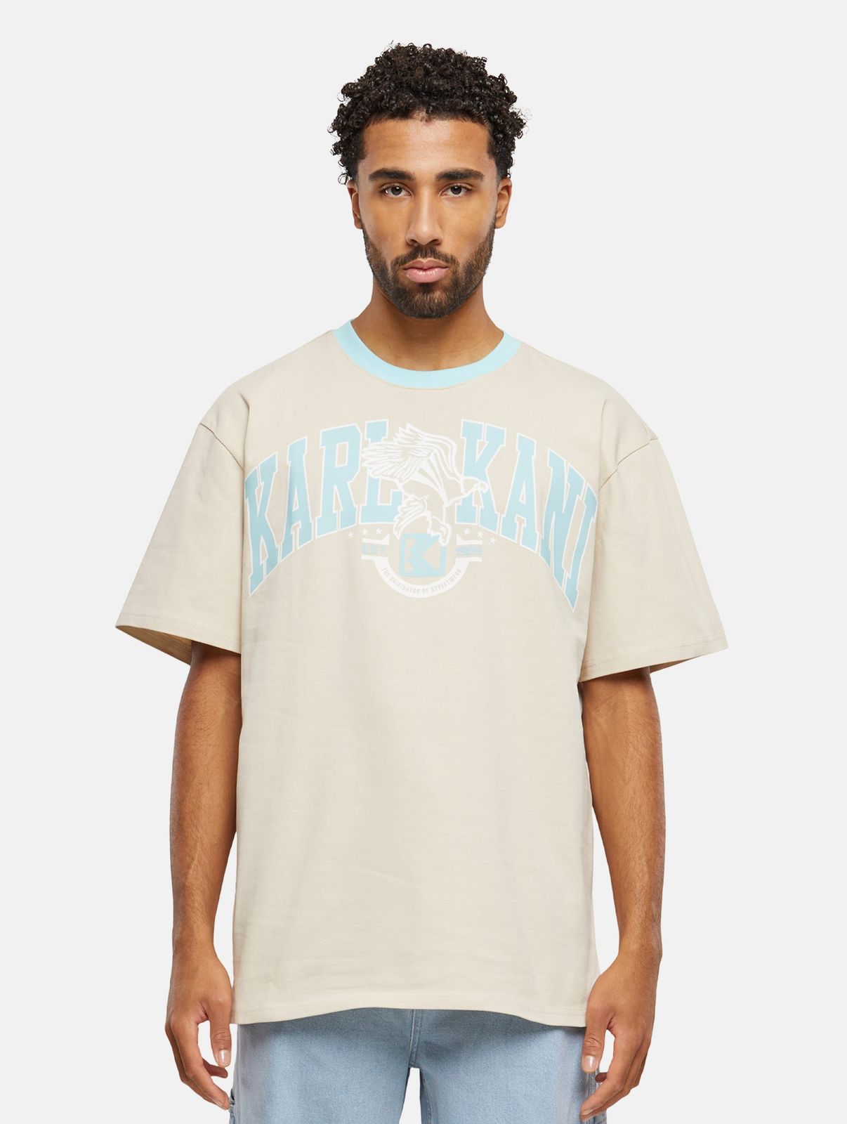 Karl Kani Herren T-Shirt aus Baumwolle, 300 g/m², Creme
