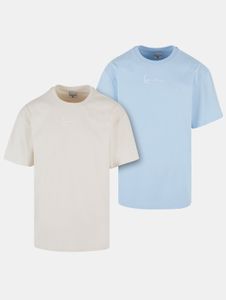 Casual Karl Kani men's T-shirt with cotton, cream/blue