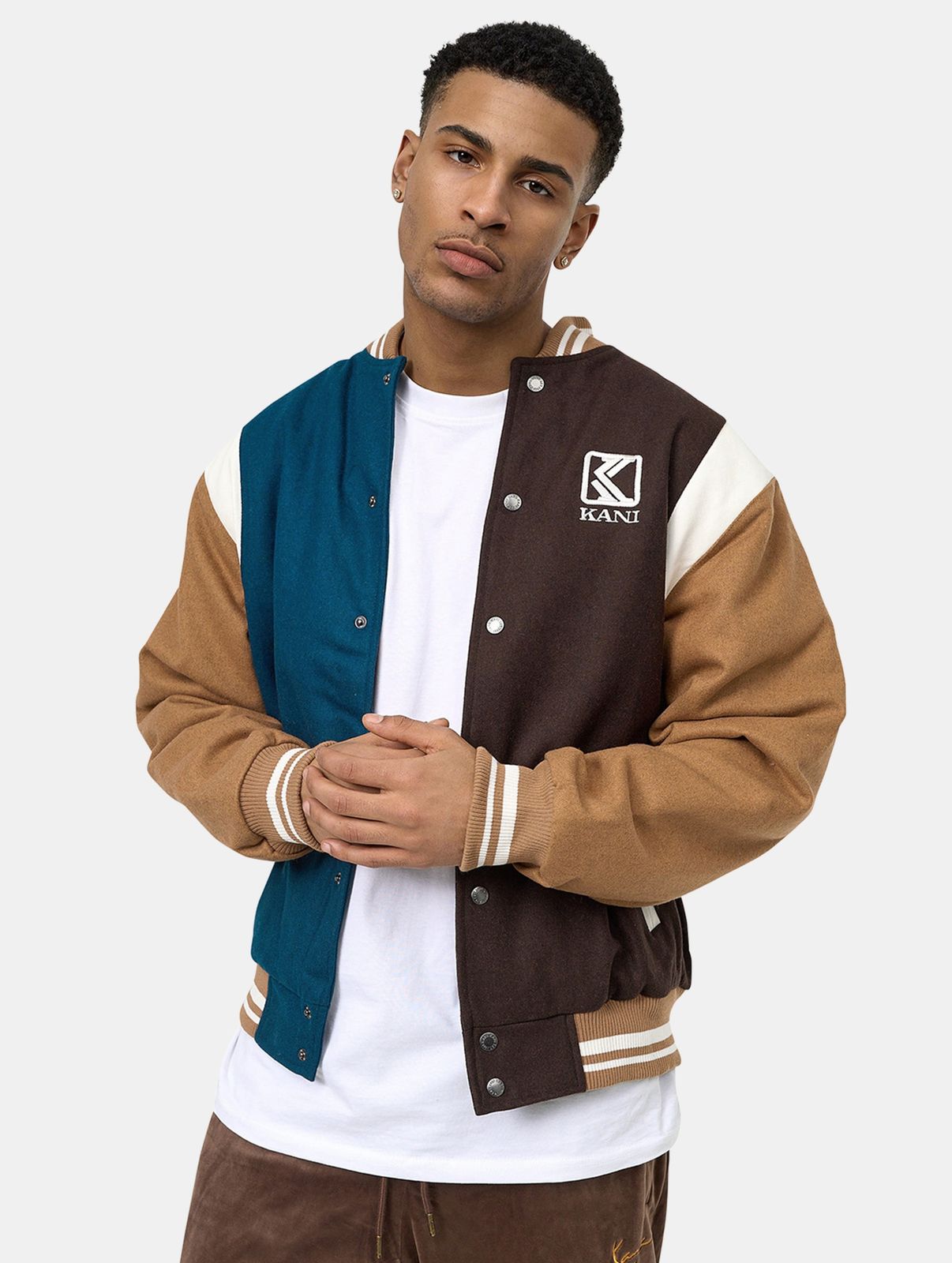 Karl Kani Herren Jacke Wolle/Leder Braun/Blau