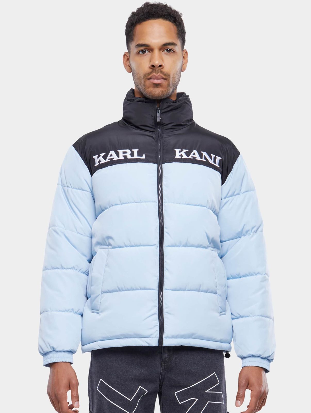 Simple Karl Kani men's jacket with zippers and pockets, 110 g/m², light blue