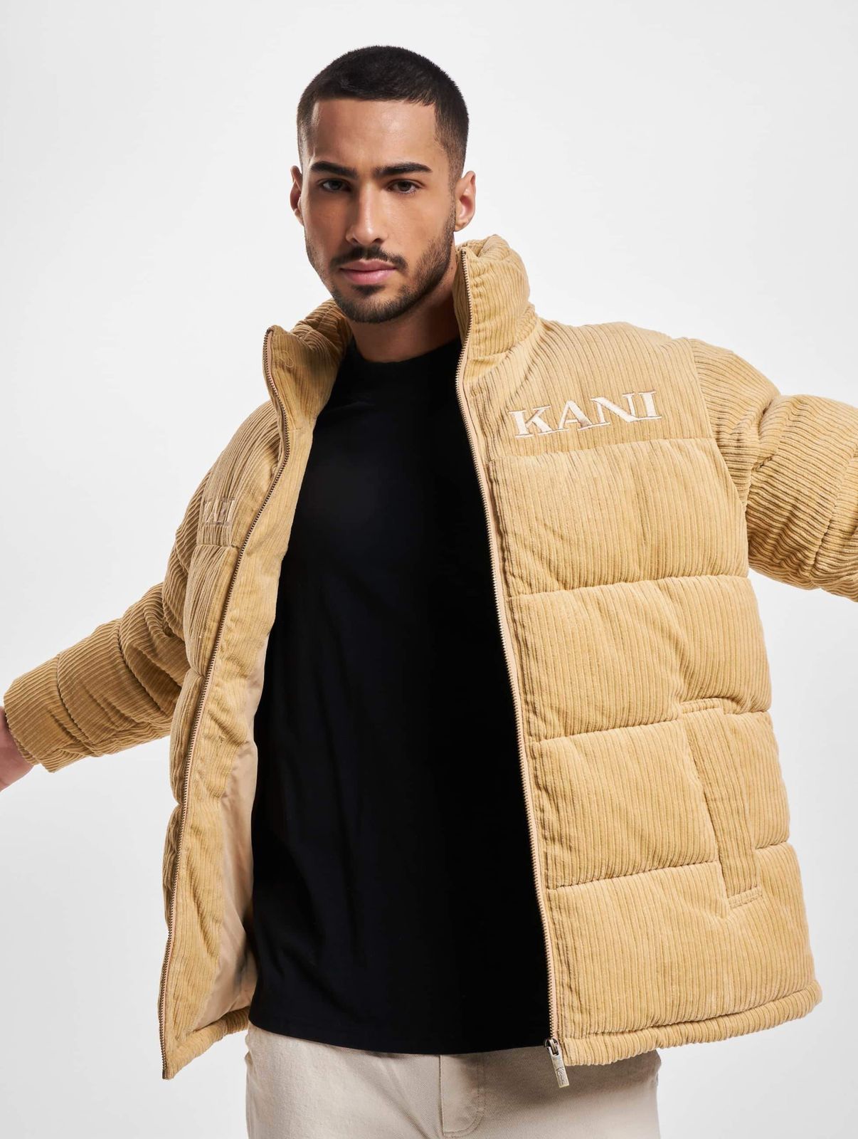 Stylish Karl Kani men's jacket with zippers, pockets, 370 g/m² cotton, beige