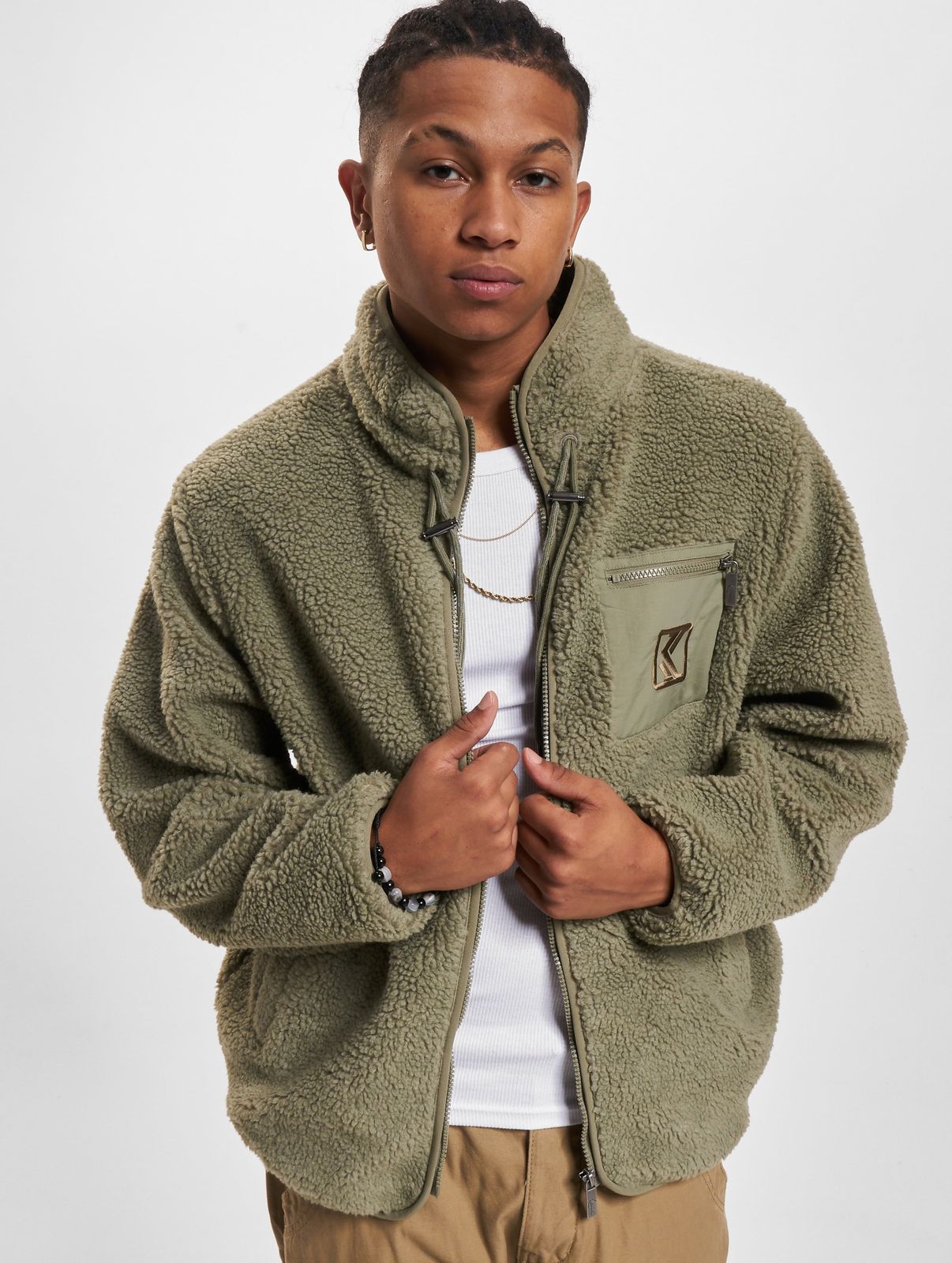 Karl Kani Herren Jacke mit Reißverschluss Khaki