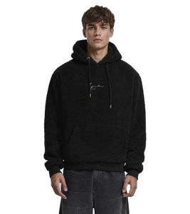 lässiger Karl Kani Herren Hoodie mit Teddy-Fell Kapuzen-Pullover Schwarz