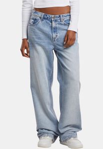 moderne Karl Kani Damen Jeans Straight Fit Reißverschluss Taschen mit Baumwolle Blau
