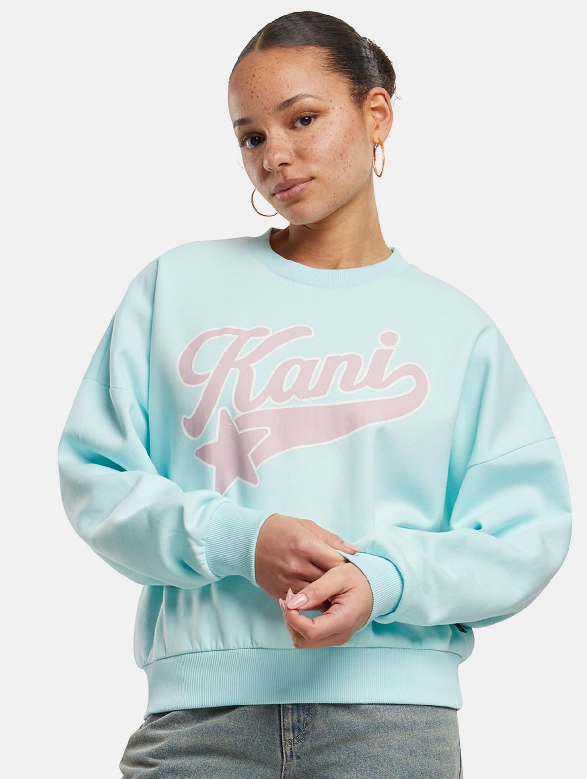 Karl Kani Damen Sweatshirt mit Baumwolle Hell-Blau