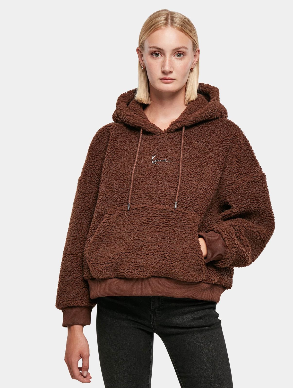 Karl Kani Damen Hoodie mit Kordelzug Kapuze Braun