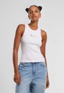Cómoda camiseta elástica para mujer de Karl Kani, 220 g/m², de algodón, color blanco.