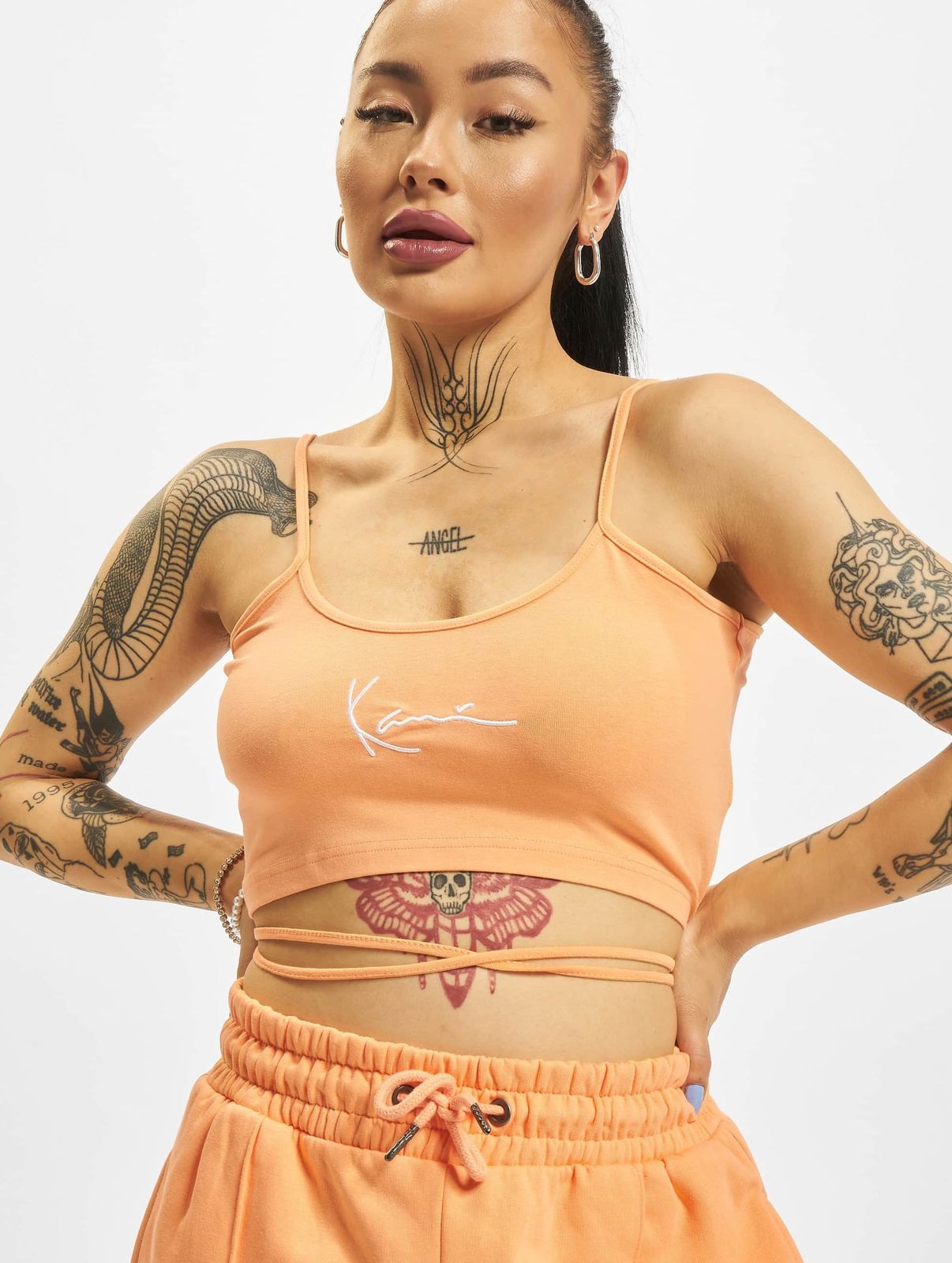 Karl Kani Damen T-Shirt Stretch Baumwolle Orange