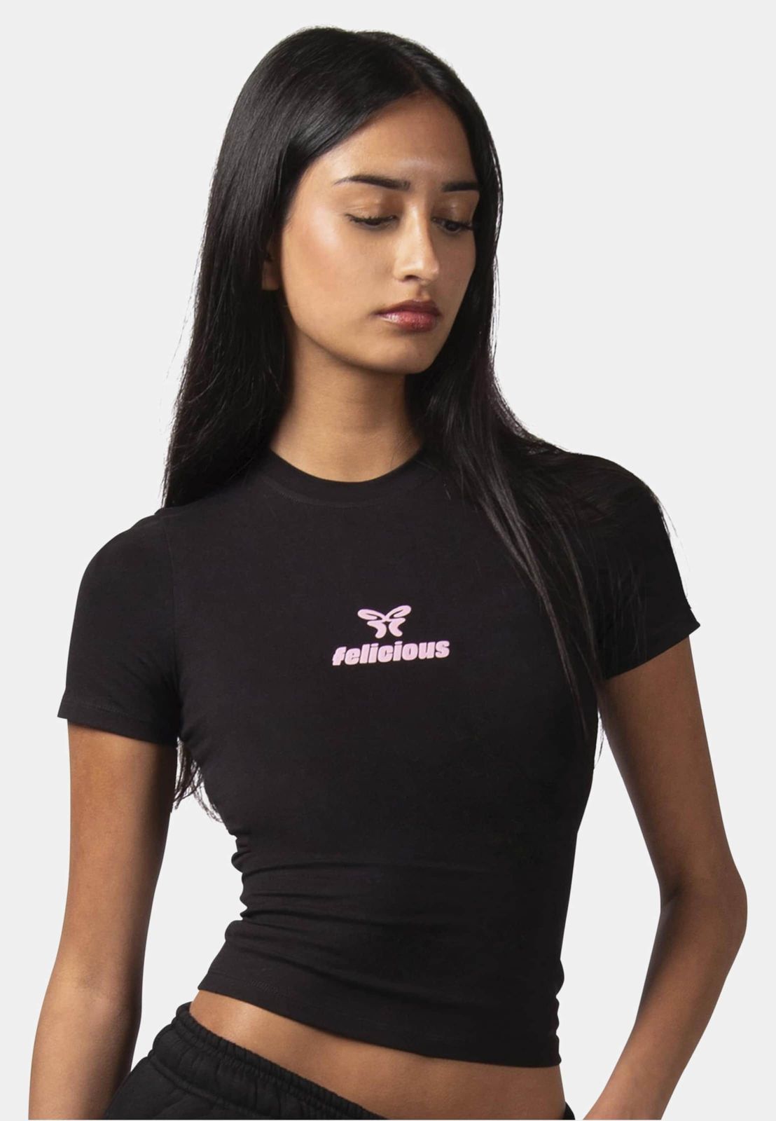 Felicious Damen T-Shirt Stretch Baumwolle Schwarz