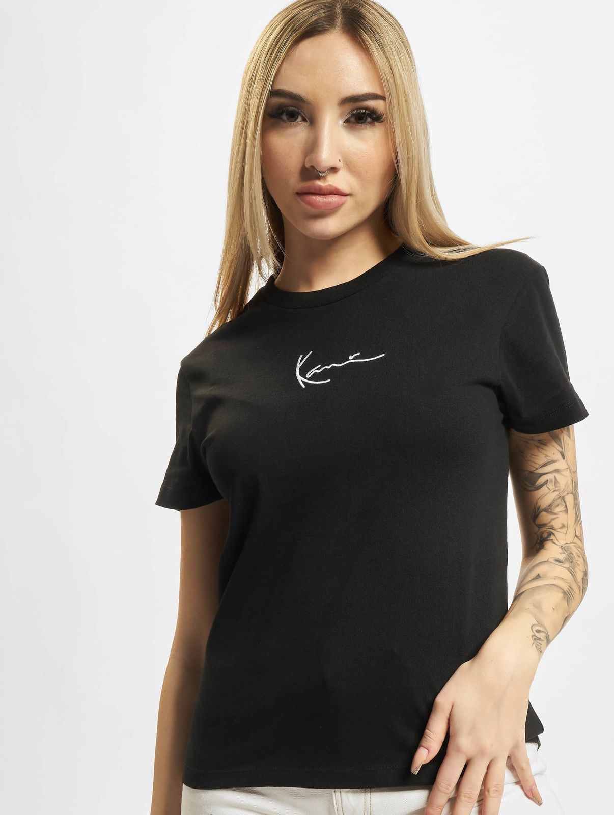 bequemes Karl Kani Damen T-Shirt 220 g/m² mit Baumwolle Schwarz