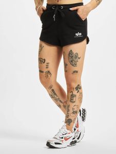 sommerliche Alpha Industries Damen Shorts Kordelzug mit Baumwolle Schwarz