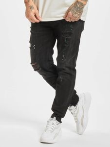 bequeme 2Y Premium Herren Jeans Skinny Fit Stretch Reißverschluss mit Baumwolle Schwarz