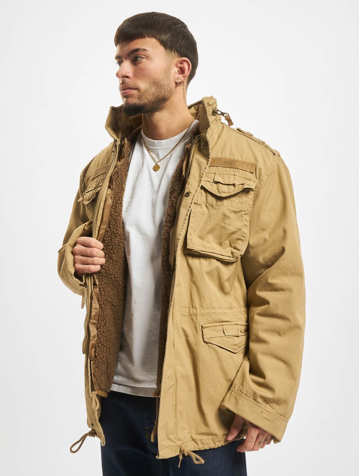 Simple Brandit men's jacket with zip and hood, cotton, beige
