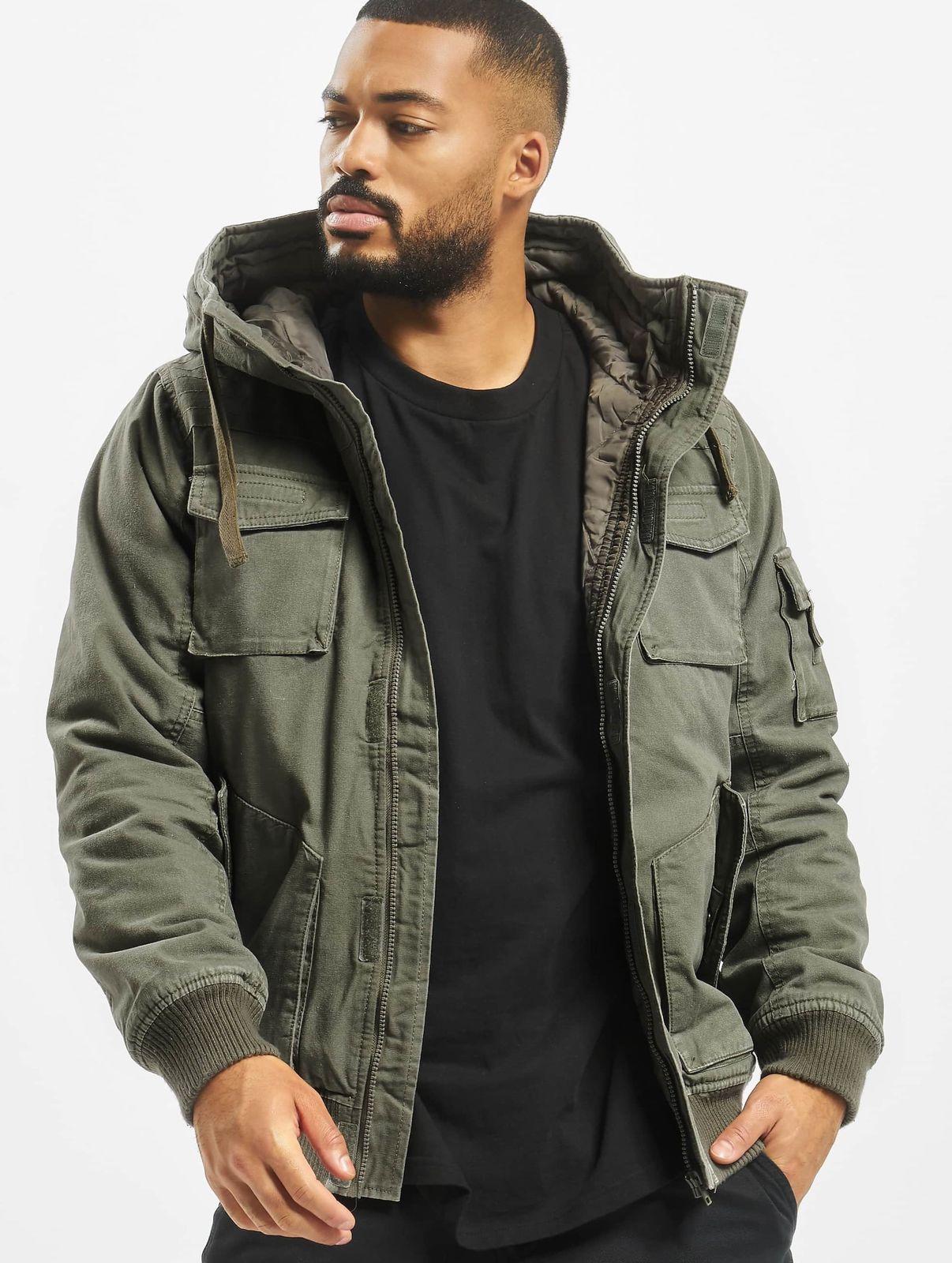 Brandit Herren Jacke mit Kapuze und Baumwolle Khaki