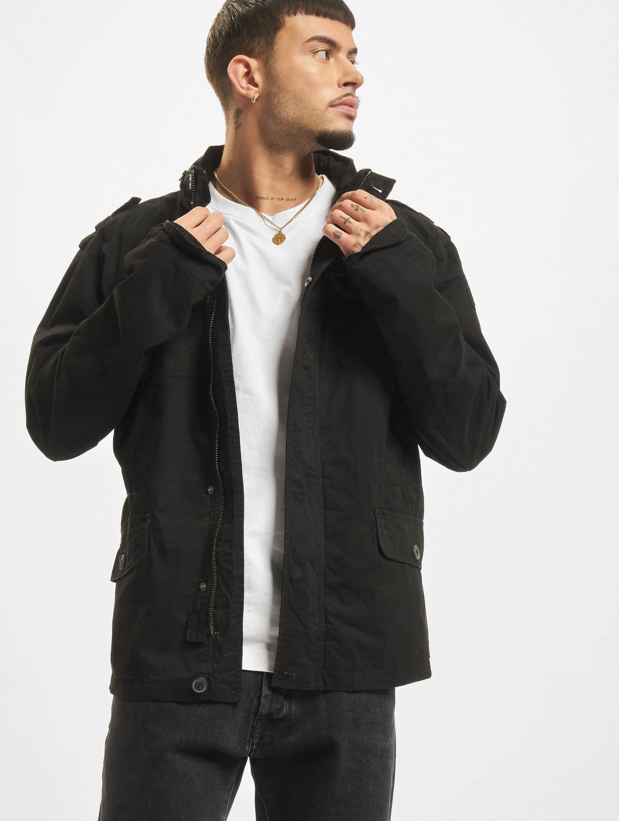 moderne Brandit Herren Jacke Reißverschluss Taschen mit Baumwolle Schwarz