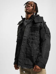 funktionale Brandit Herren Jacke Reißverschluss Taschen Schwarz