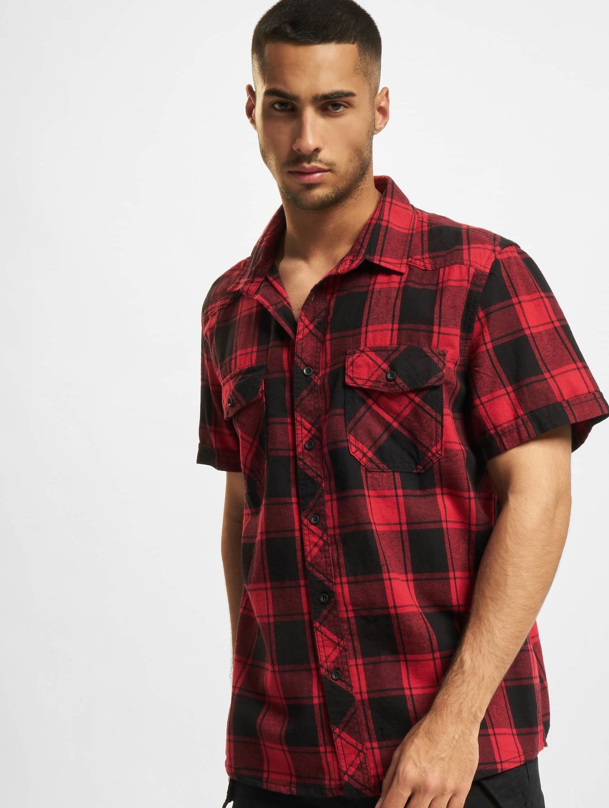 Casual Brandit men's polo shirt with pockets, made of cotton, red/black