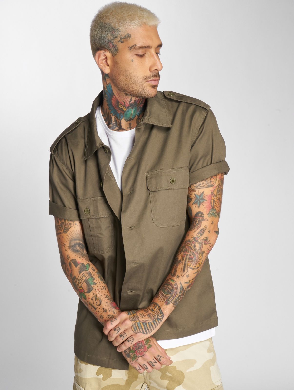 modernes Brandit Herren Polo-Shirt Taschen Khaki