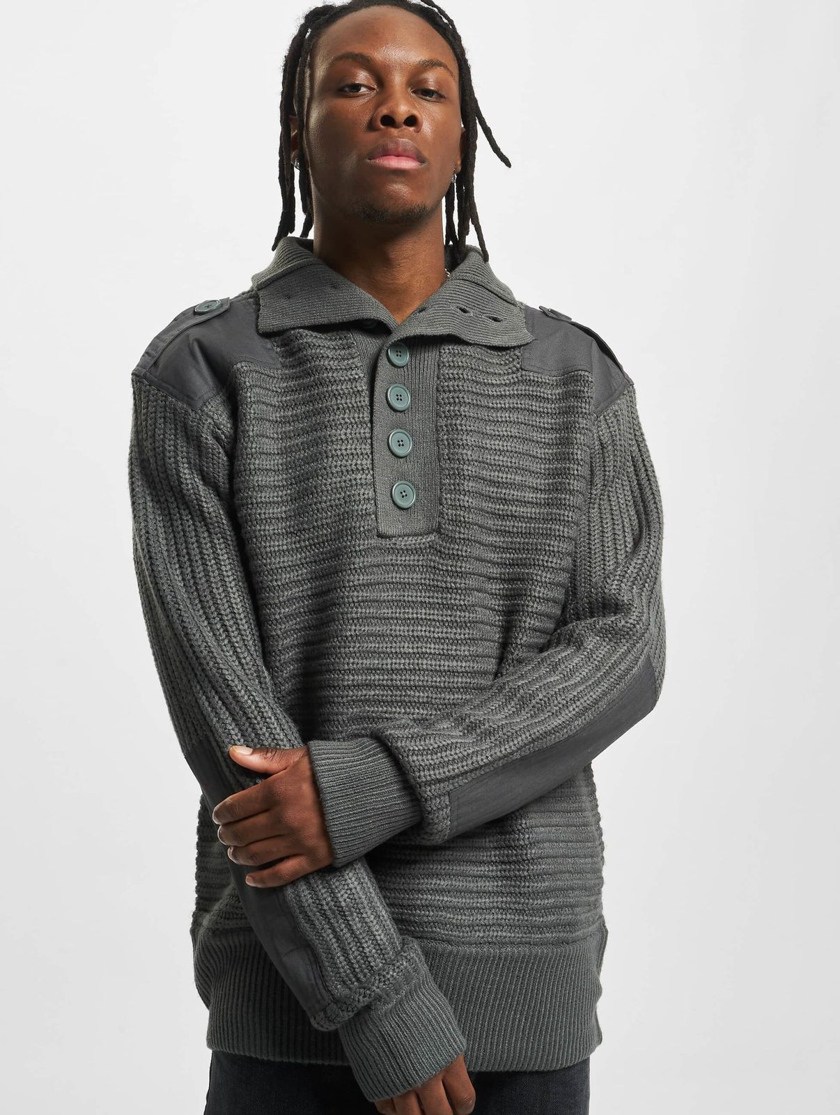 Brandit Herren Sweatshirt Grau mit Knopfleiste