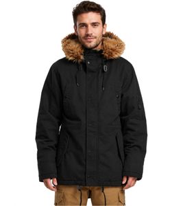 Warmer Brandit Herren Winterparka mit Kapuze und Kunstfellbesatz funktionale Outdoor Jacke aus Baumwolle Schwarz