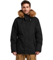 Warmer Brandit Herren Winterparka mit Kapuze und Kunstfellbesatz funktionale Outdoor Jacke aus Baumwolle Schwarz