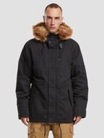 Warmer Brandit Herren Winterparka mit Kapuze und Kunstfellbesatz funktionale Outdoor Jacke aus Baumwolle Schwarz