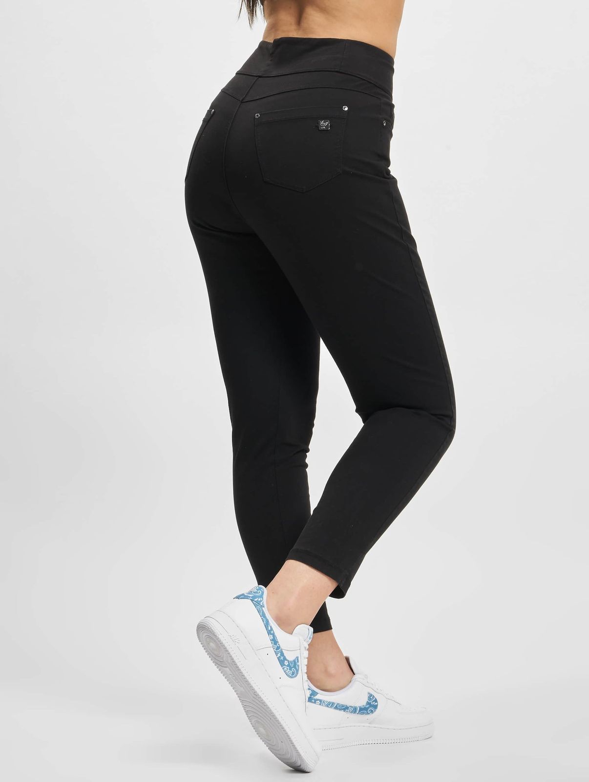 lässige Freddy Damen Jeans Slim Fit Reißverschluss Taschen mit Baumwolle Schwarz