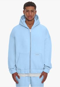 Sweat à capuche décontracté Bazix Republiq pour homme, fermeture éclair, poignets côtelés, coton, bleu clair