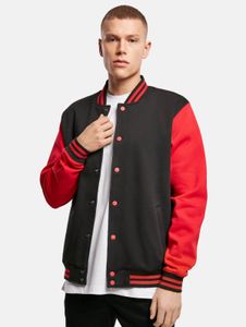 schlichte Build Your Brand Herren Jacke Reißverschluss Taschen 300 g/m² mit Baumwolle Schwarz/Rot