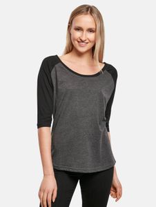 T-shirt casual da donna "Build Your Brand" con polsini a coste, cotone 140 g/m², grigio/nero