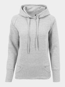weicher Build Your Brand Damen Hoodie Taschen Rippbündchen 280 g/m² mit Baumwolle Grau