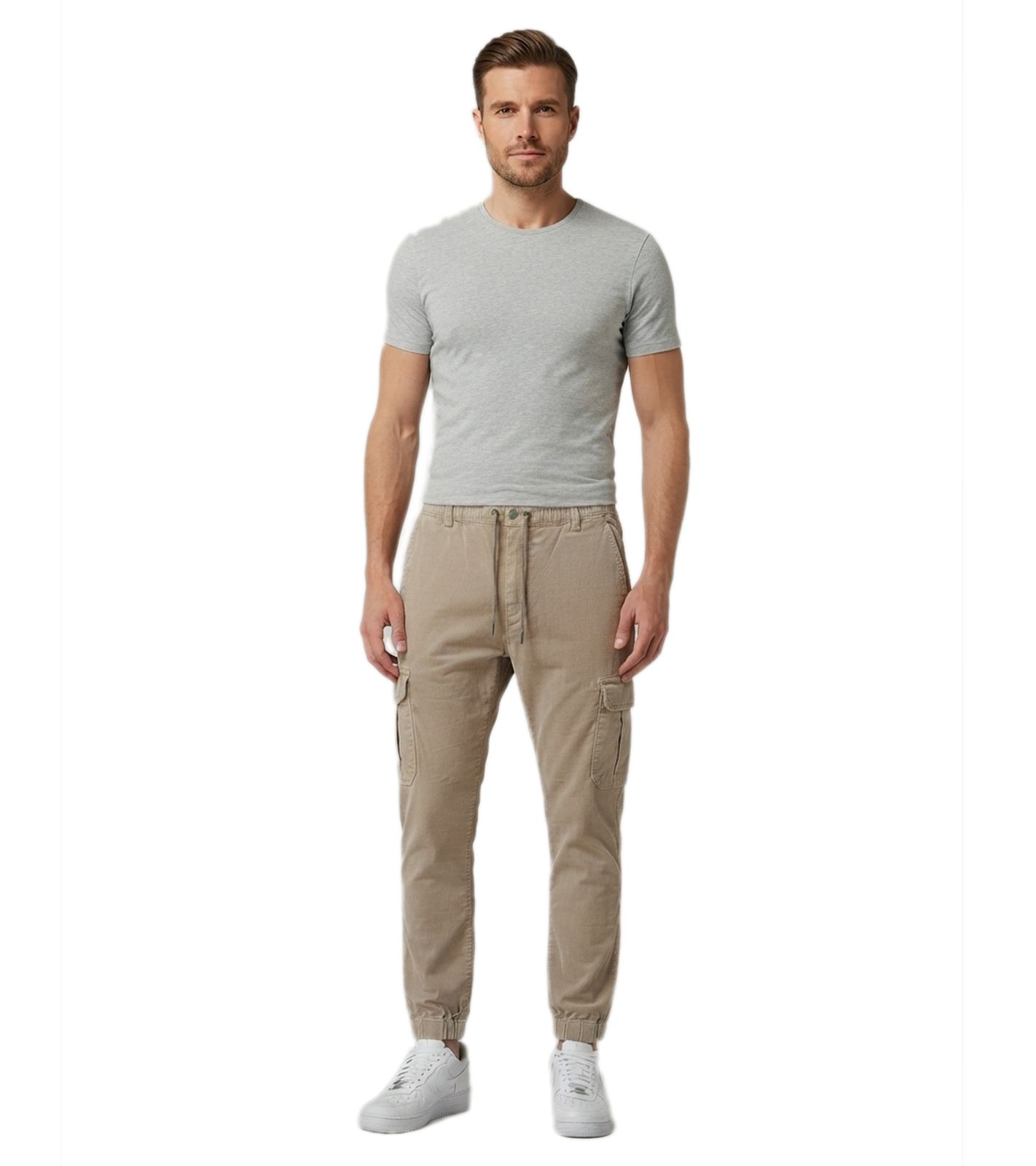 DEF Herren Cargohose Baumwolle Beige
