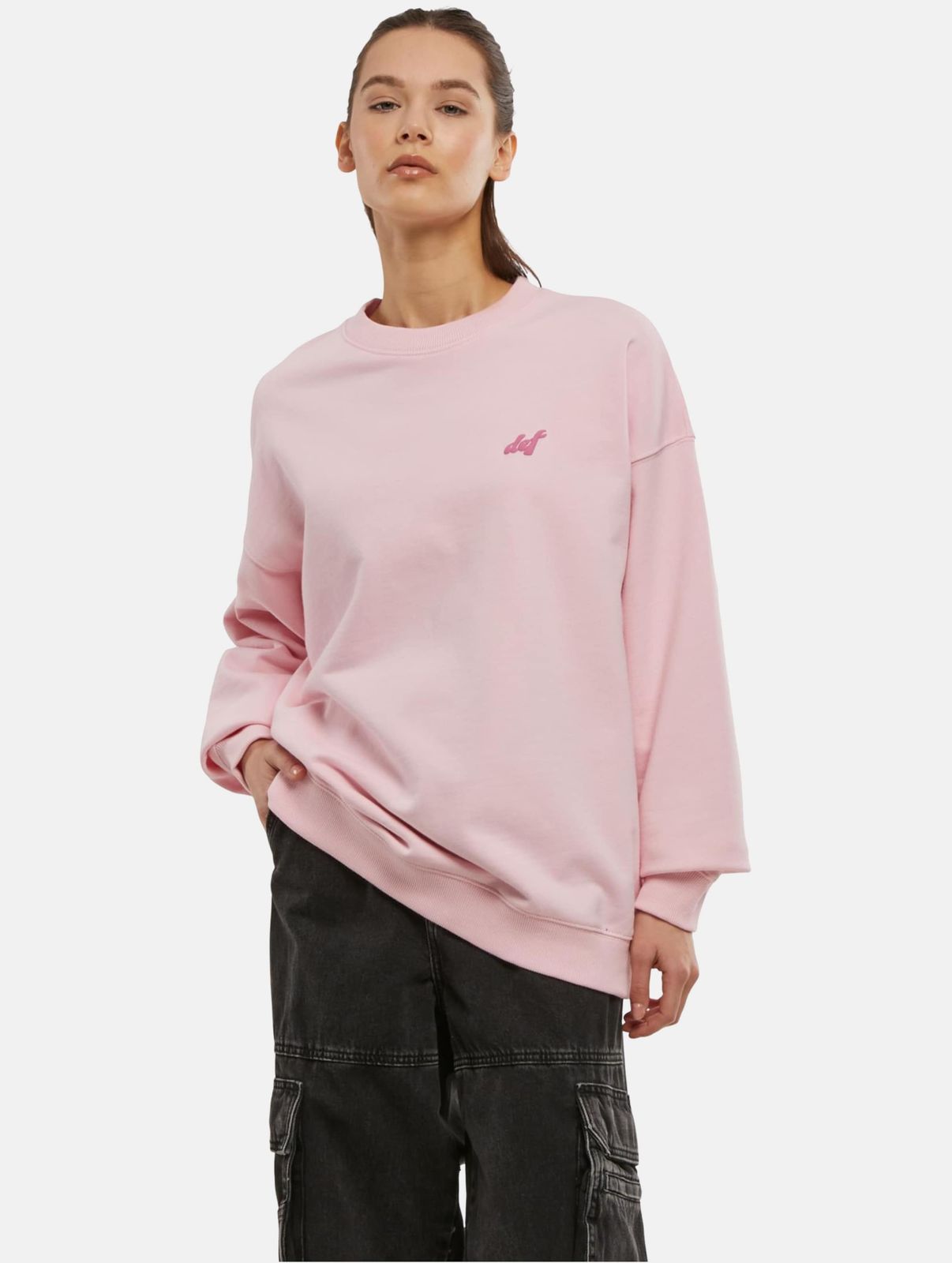DEF Damen Sweatshirt Oversize Rippstrick Rosa