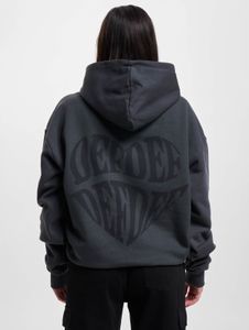 Comfortable DEF women's hoodie with large hood, ribbed cuffs, 460 g/m² cotton, anthracite