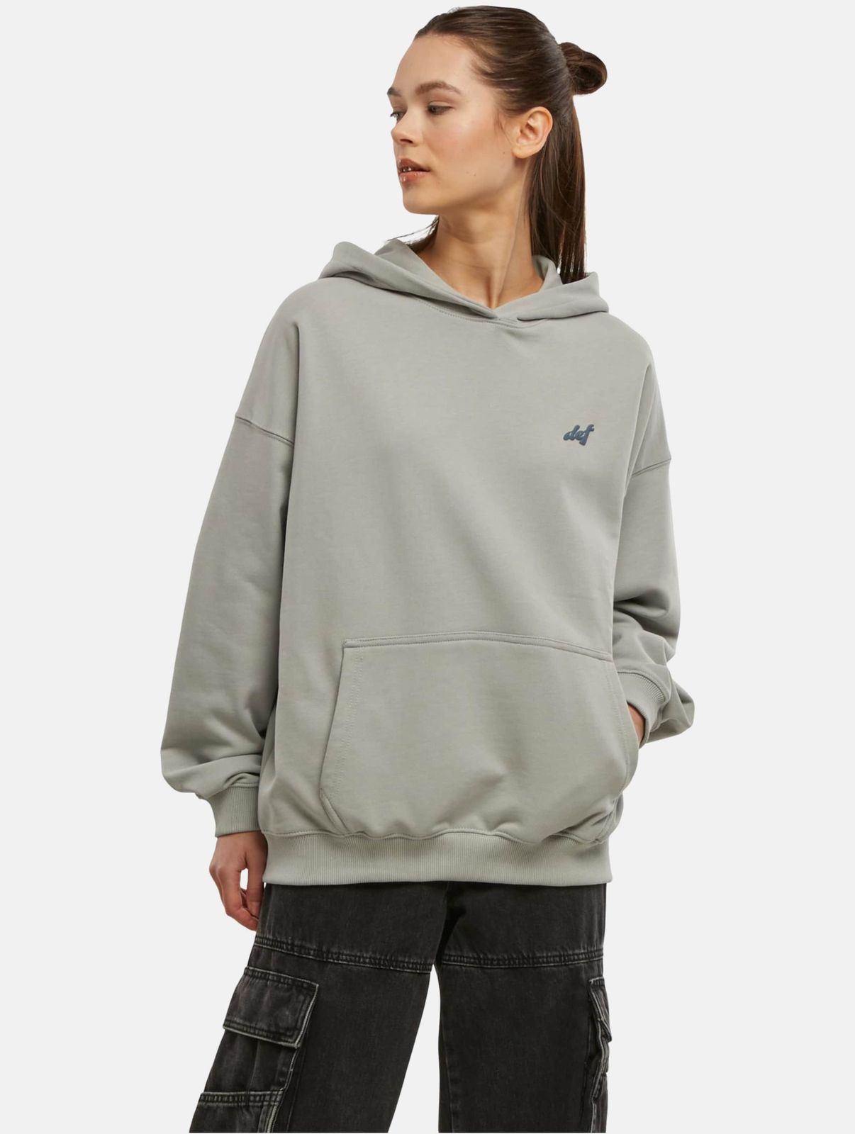 DEF Damen Hoodie Rippstrick mit Baumwolle Grau