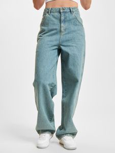 moderne DEF Damen Jeans Straight Fit Rippbündchen Oversize mit Baumwolle Blau