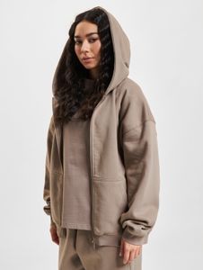 Modern DEF women's hoodie with drawstring and zipper, cotton, beige